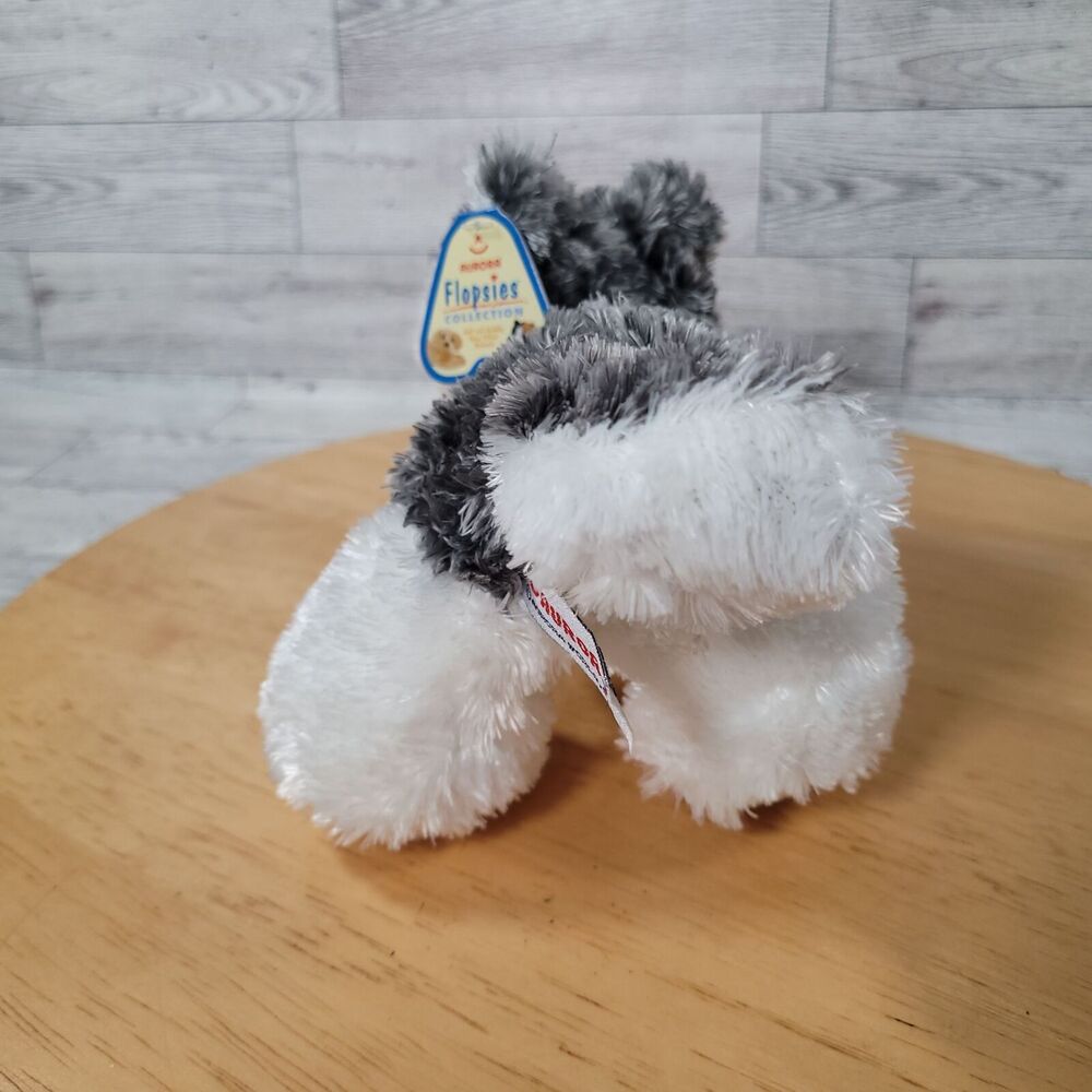 Aurora Flopsies 9" Gray and White Husky Dog Plush Stuffed Animal Soft Cuddly Toy - Picture 4 of 11